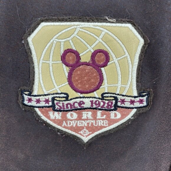 Mickey World Traveler Leather Aviator Bomber Jacket Disney Unlimited Medium - Picture 2 of 6